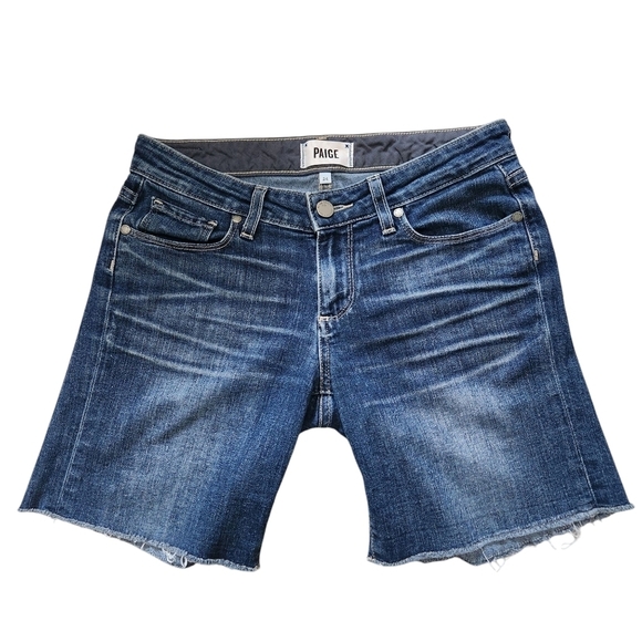 PAIGE GRANT RAW HEM BERMUDA JEAN SHORTS - SZ 24 MEDIUM WASH - Picture 2 of 8